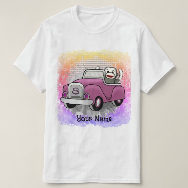 Camiseta do Macaco de Meia Dirigindo Carro (Frente do Design)