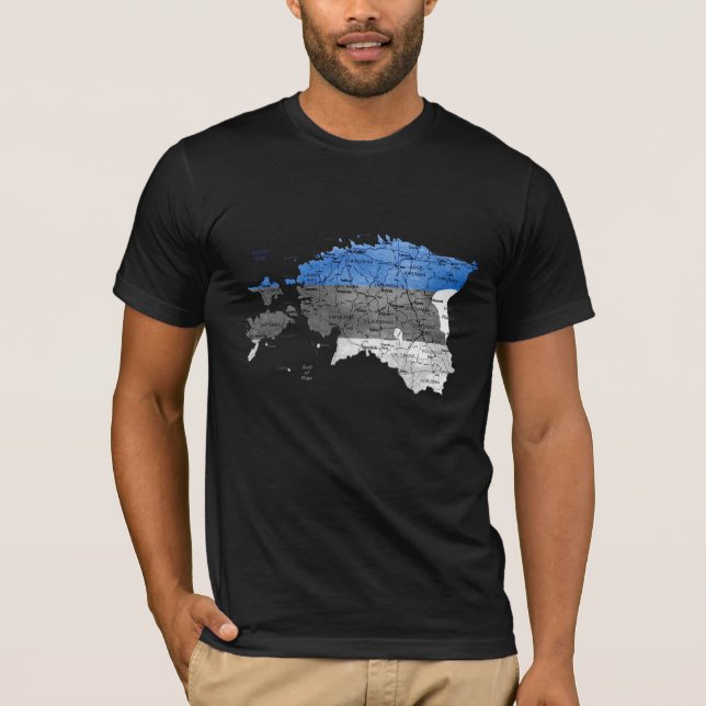 Camiseta do Mapa da Estônia com Cores da Bandeira (Frente)