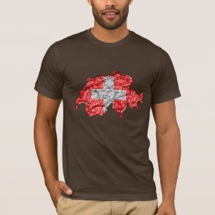 Camiseta do Mapa da Suíça com Cores da Bandeira