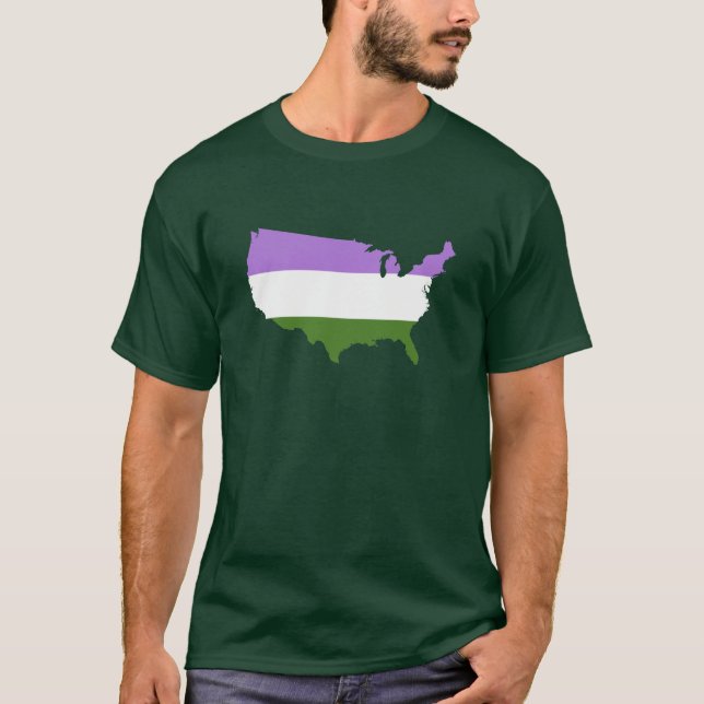 Camiseta do mapa de orgulho genderqueer americano (Frente)