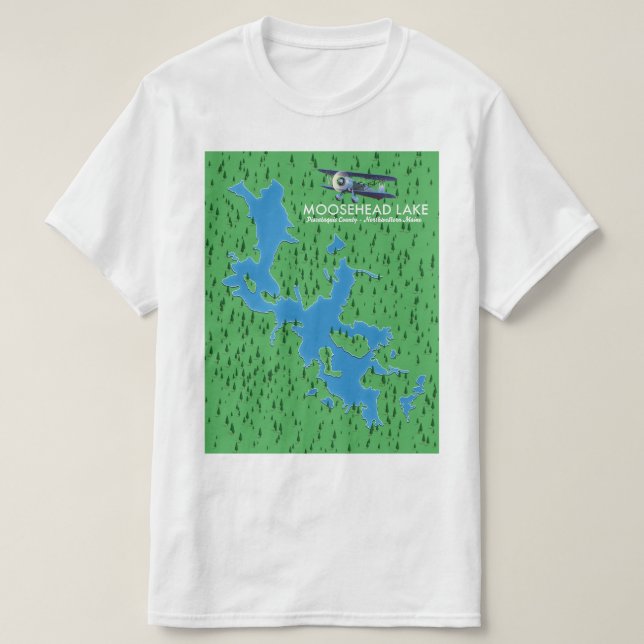 Camiseta do mapa do Lago Moosehead, Condado de Pis (Frente do Design)