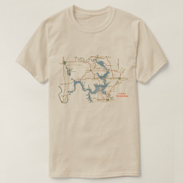 Camiseta do Mapa do Lago Texoma (Frente do Design)