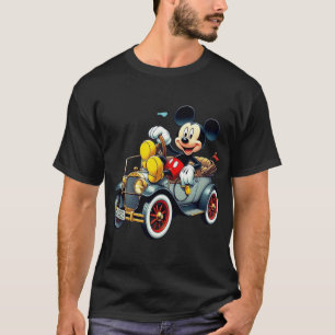 Camiseta do Mickey Mouse Dirigindo Carro Clássico