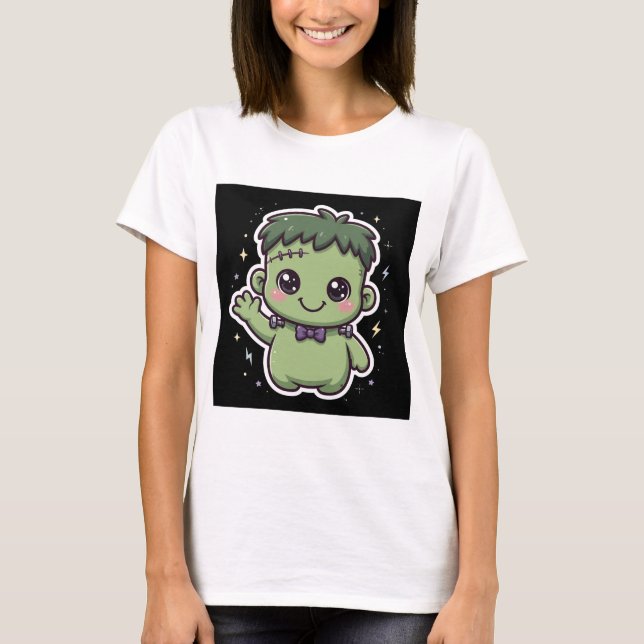 Camiseta do Monstro de Frankenstein fofo de Hallow (Frente)