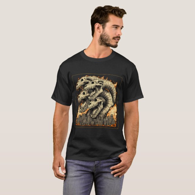 Camiseta do Monstro Kaiju Esquelético Gigante da C (Frente Completa)