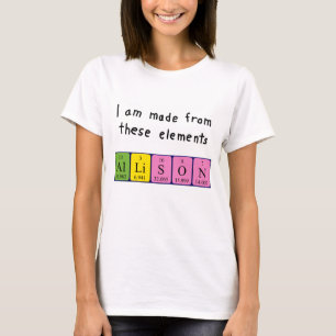 Camiseta do nome da mesa periódica da Allison