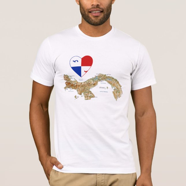 Camiseta do Panamá com Faixa do Coração e Mapa (Frente)