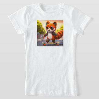 Camiseta do Panda Vermelho andando de skate