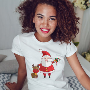 Camiseta do Papai Noel de Natal Fofo e do Bebe Ren