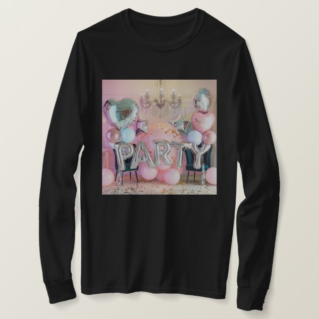 Camiseta do Partido dos Balões Rosa-Prateados (Frente do Design)