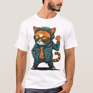 Camiseta do Personagem de Gato Vetorial