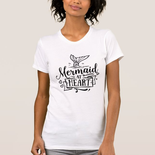 Camiseta do pescoço da tripulação - Sereia no cora (Frente)