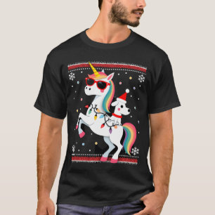 Camiseta do Poodle de Natal Óculos de Sol Unicórni