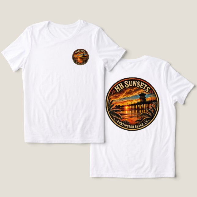 Camiseta do Pôr do Sol de Huntington Beach  (Design Frente e Verso)