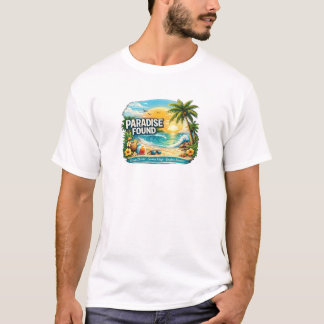 Camiseta do pôr do sol na praia tropical Paraíso E