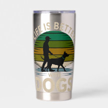 Camiseta do pôr do sol retrô Vida é Melhor Com Cãe