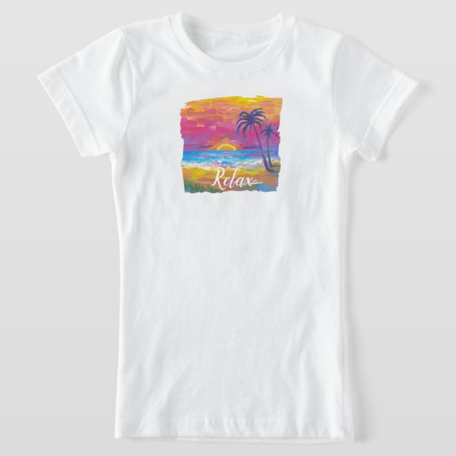 Camiseta do pôr do sol tropical relax (Postura )