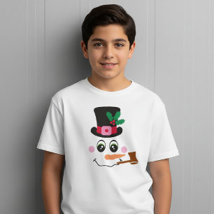 Camiseta do Rosto do Boneco de Neve Com Chapéu e C