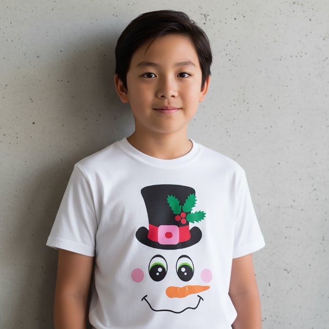 Camiseta do Rosto do Boneco de Neve Com Chapéu par (Criador carregado)