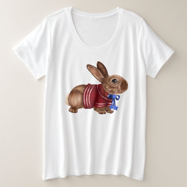 Camiseta do tamanho 4 de julho mais com coelho (Frente do Design)