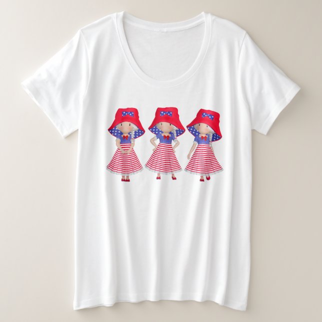 Camiseta do tamanho 4 de julho Plus com Dolls (Frente do Design)