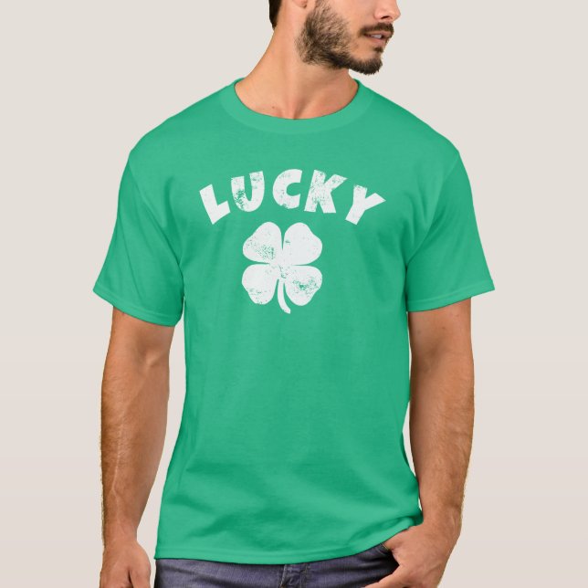 Camiseta do Trevo de 4 Folhas Sortudo do Dia de Sã (Frente)