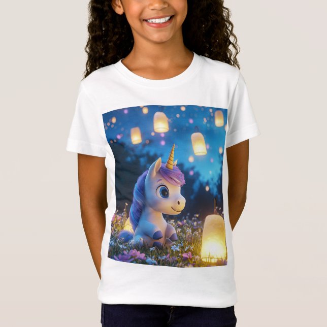 Camiseta do Unicórnio Mágico Fofo com Lanternas (Frente)