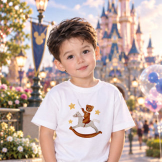 Camiseta do ursinho de pelúcia montado em um caval