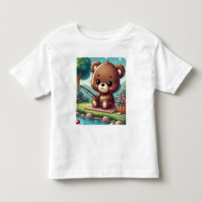 Camiseta do urso pescando na margem de um lago  (Frente)