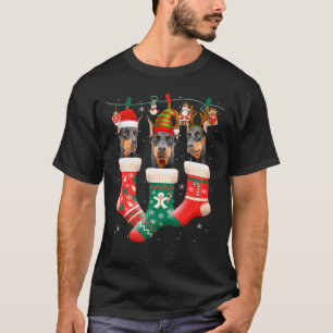 Camiseta Doberman Bonito De Natal Em Sock Xmas Reindeer San
