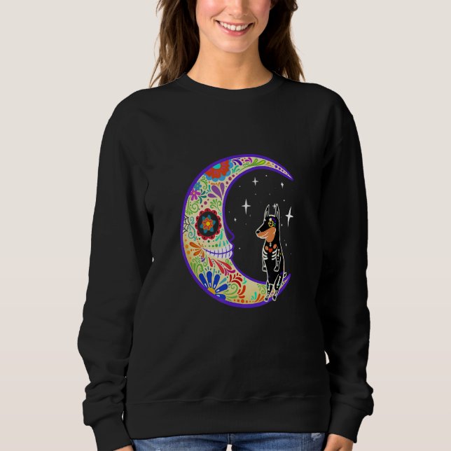 Camiseta Doberman Dia De Los Muertos Skeleton (Frente)