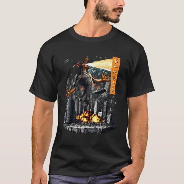 Camiseta Doberman Doberman Engraçado Tendência Monstro Kaij (Frente)