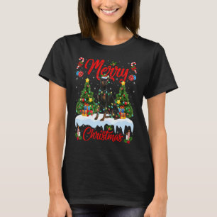 Camiseta Doberman Dog Lights Xmas Tree Papais noeis Doberma