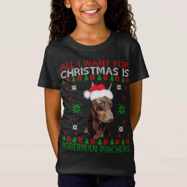 Camiseta Doberman Dog Ugly Swely Christmas Puppy Dog Love (Frente)