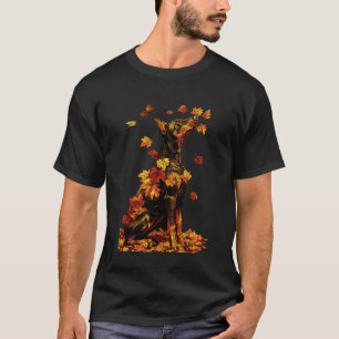 Camiseta Doberman Fofo com Floresta de Folhas de Outono Est