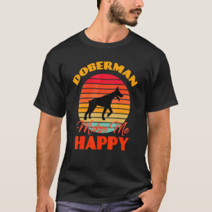 Camiseta Doberman Me Faz Feliz Retro De Cachorro