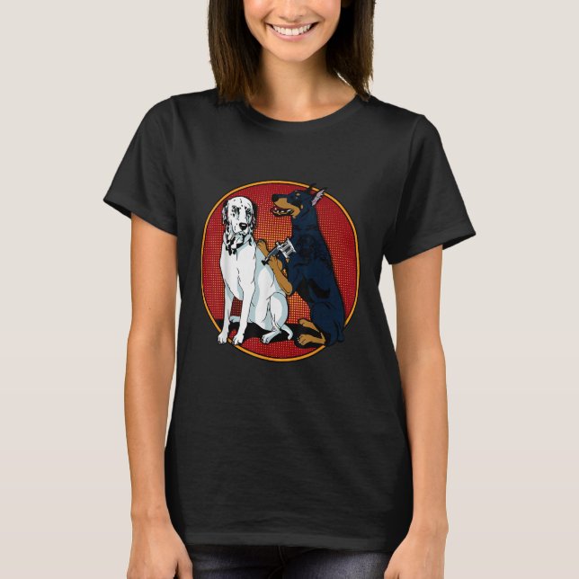 Camiseta Doberman, Moçável, Cujo Cão Dalmático Tatuando (Frente)