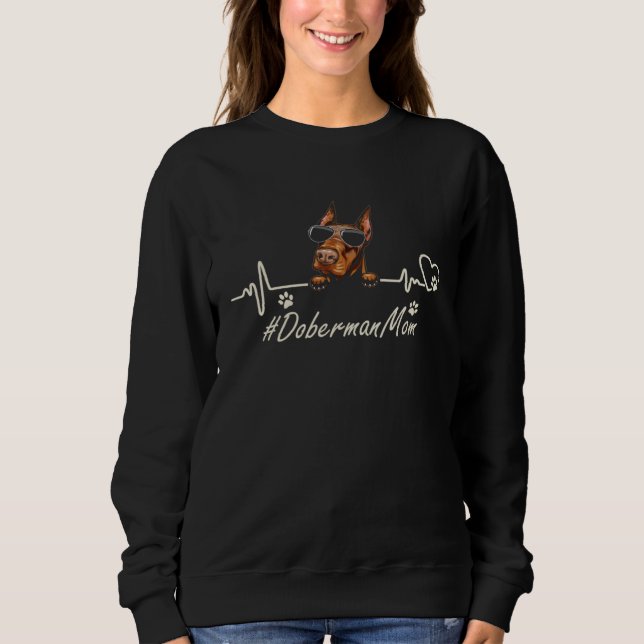 Camiseta Doberman Mom Heartbeat With Dog Cool For Mothers D (Frente)