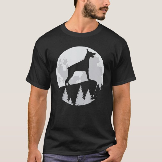 Camiseta Doberman Moonlight Silhoueen Dog Halloween (Frente)