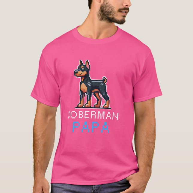 Camiseta Doberman Papa Pixel Art Cute Owner Men Pet Lov (Frente)