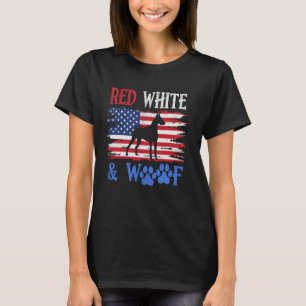Camiseta Doberman Pinscher American Flag USA Red White & Wo
