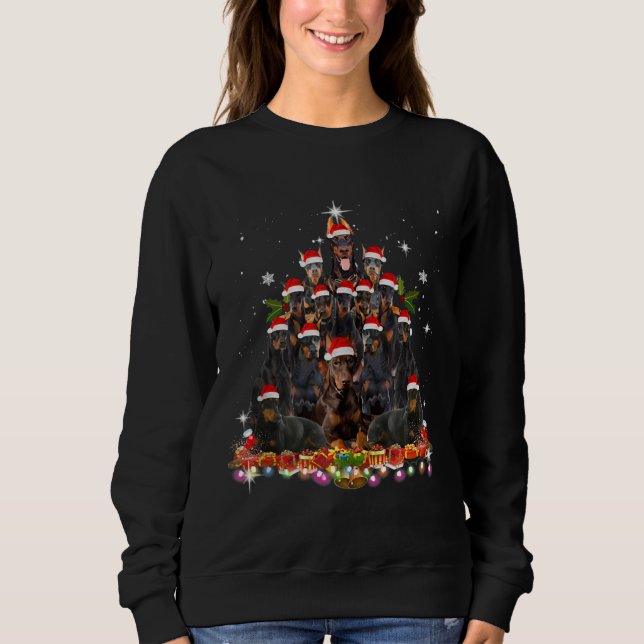 Camiseta Doberman Pinscher Árvores de Natal Papais noeis de (Frente)