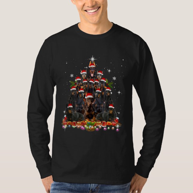 Camiseta Doberman Pinscher Árvores de Natal Papais noeis de (Frente)