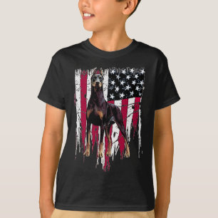 Camiseta Doberman Pinscher Bandeira Americana EUA Incrível