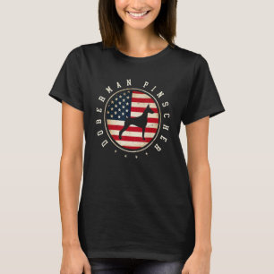 Camiseta Doberman Pinscher Bandeira EUA 4 de Julho Mãe Pai 