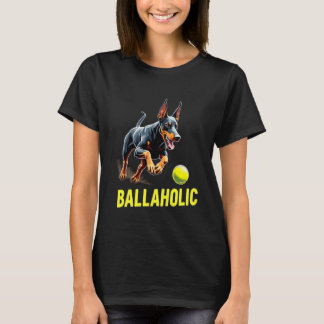 Camiseta Doberman Pinscher Bola Maniático Engraçado Caçando