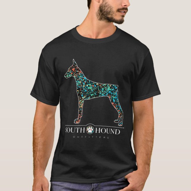 Camiseta Doberman Pinscher - Cão-Pinta Colorida (Frente)