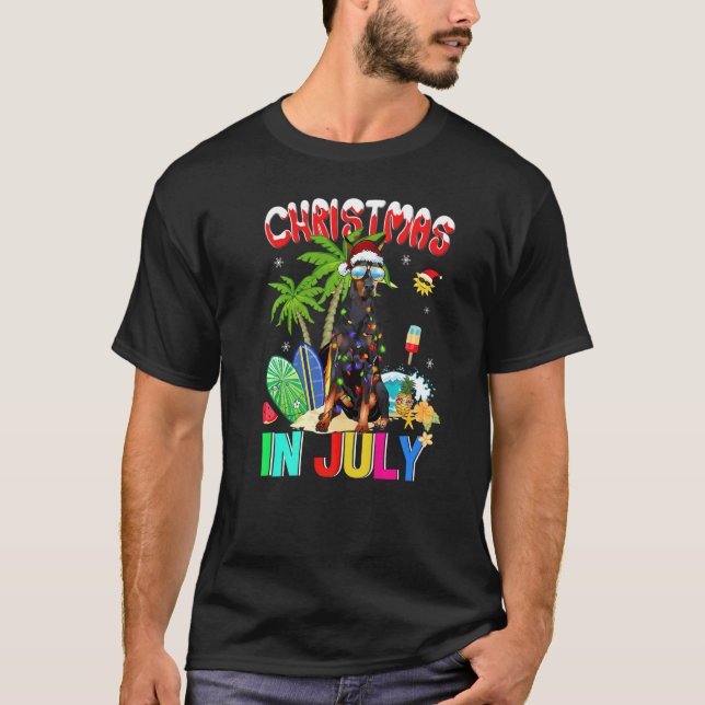 Camiseta Doberman Pinscher De Óculos De Sol Com Chapéu De P (Frente)
