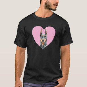 Camiseta Doberman Pinscher Dia de os namorados Rosa Heart D