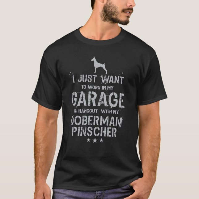 Camiseta Doberman Pinscher Pai Garage Men Hang (Frente)